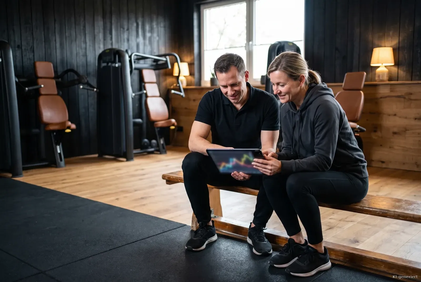 Trainer und Mitglied besprechen die Trainingsfortschritte